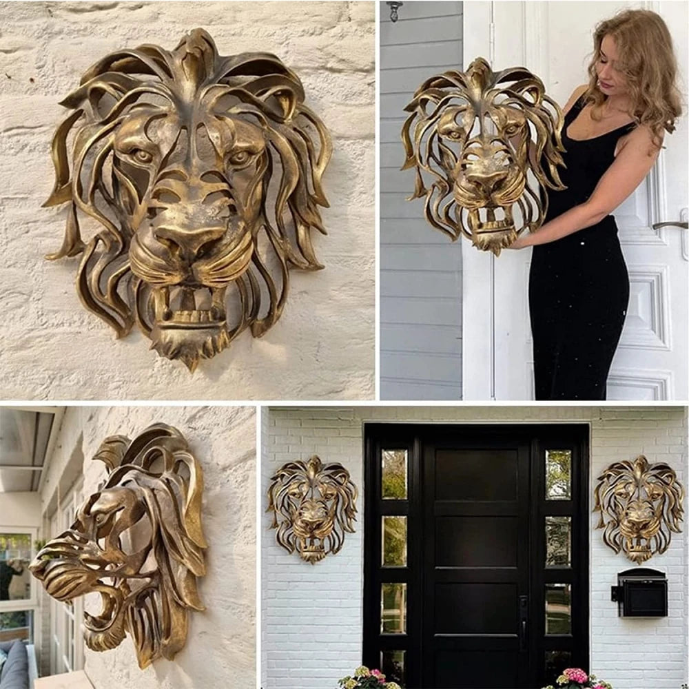 Golden Lion Majesty – Escultura de Cabeça de Leão em Resina