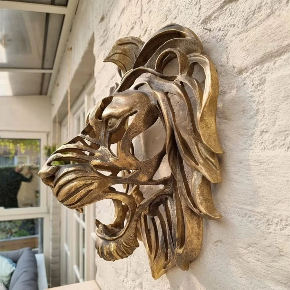 Golden Lion Majesty – Escultura de Cabeça de Leão em Resina